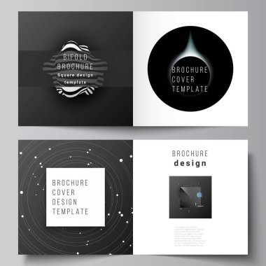 Kare tasarım broşür, broşür, dergi, kapak tasarımı, kitap tasarımı, broşür kapağı için iki kapak şablonu. Teknoloji bilimi gelecek geçmişi, uzay astronomisi kavramı.