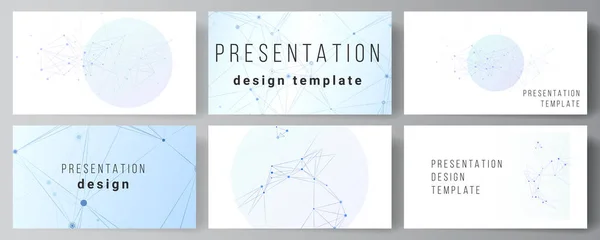 Diseño vectorial de diapositivas de presentación diseño de plantillas de negocio, plantilla multipropósito para folleto de presentación, portada de folleto, informe. Fondo médico azul con líneas de conexión y puntos, plexo. Gráficos Vectoriales