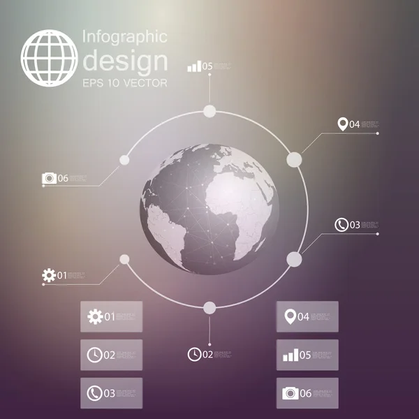 Infographie avec arrière-plan flou et icônes réglées pour le vecteur de conception d'entreprise — Image vectorielle