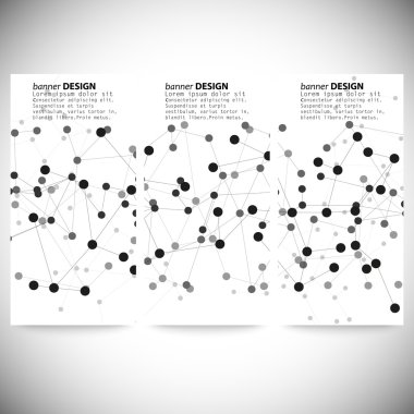 Dikey afiş kümesi. molekül yapısı, gri arka plan için iletişim, vektör çizim