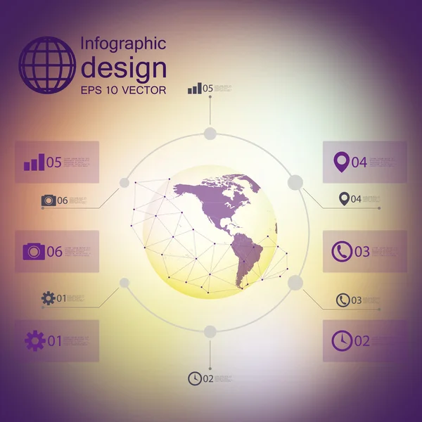 Infographie avec arrière-plan flou et icônes réglées pour le vecteur de conception d'entreprise — Image vectorielle