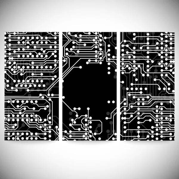 Conjunto de bandeiras verticais. Microchip fundo, circuito eletrônico, EPS10 ilustração vetorial — Vetor de Stock