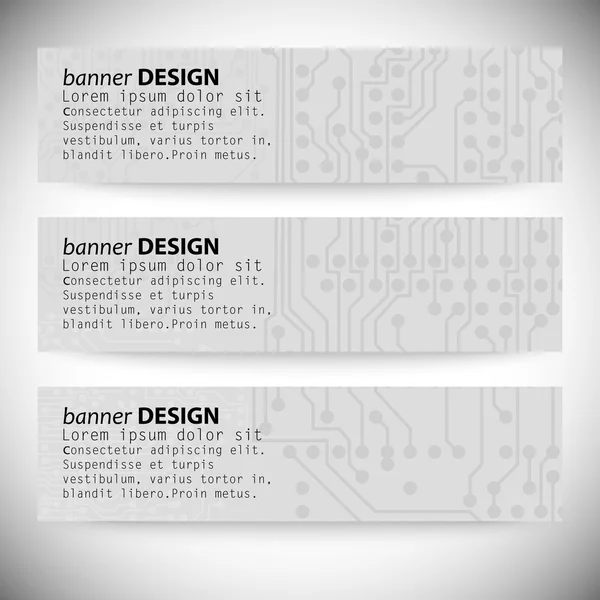 Conjunto de banners horizontales. Fondos de microchip, circuito electrónico, ilustración vectorial EPS10 — Vector de stock