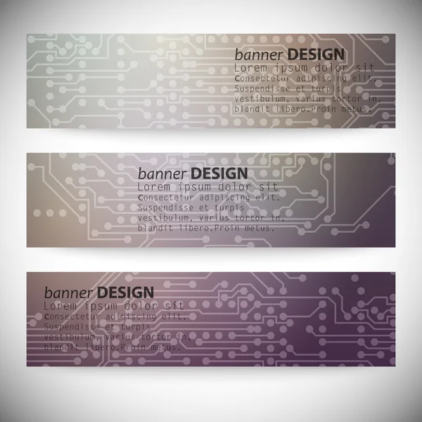 Conjunto de banners horizontales. Fondos de microchip, circuito electrónico, ilustración vectorial EPS10 — Vector de stock