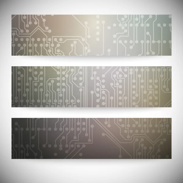 Conjunto de banners horizontales. Fondos de microchip, circuito electrónico, ilustración vectorial EPS10 — Archivo Imágenes Vectoriales
