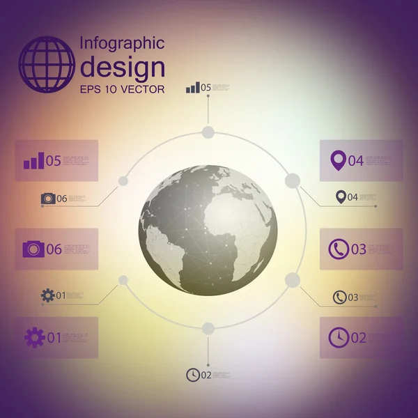 Infográfico com fundo desfocado e ícones configurados para vetor de design de negócios — Vetor de Stock