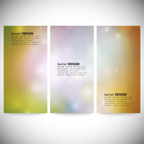 Conjunto de banners verticales. Ilustración abstracta del vector de fondo de luces desenfocadas multicolor — Archivo Imágenes Vectoriales