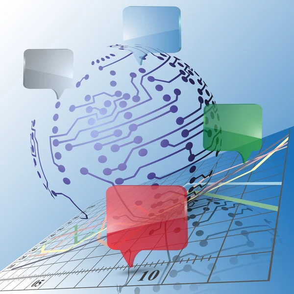 Globe network connections on the background of charts. Abstract vector illustration — Stock Vector