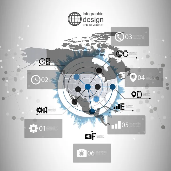 Nordamerika karta bakgrund vektor, infographic design illustration för kommunikation — Stock vektor