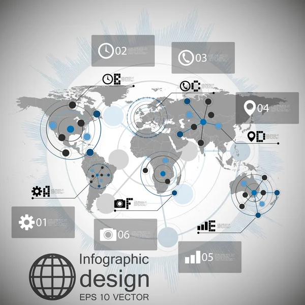 Vetor de mapa do mundo, ilustração de design infográfico para comunicação — Vetor de Stock