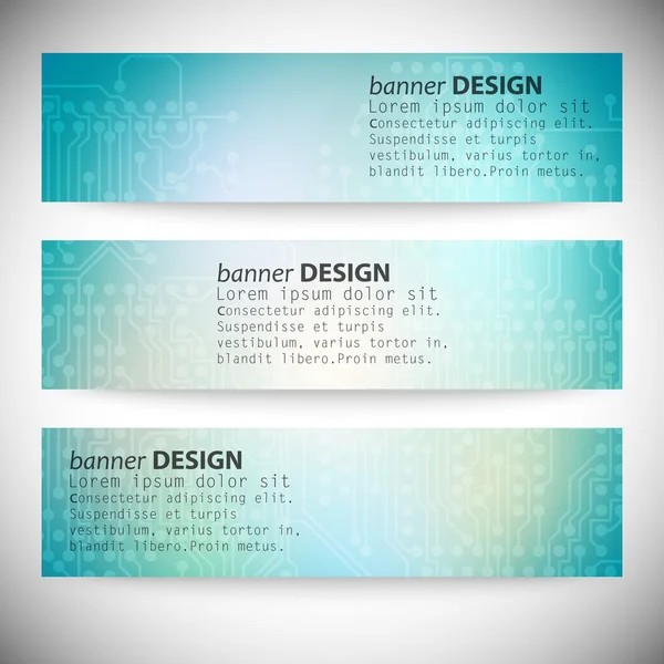 Ensemble de bannières horizontales. Fond de micropuce, circuit électronique, illustration vectorielle EPS10 — Image vectorielle