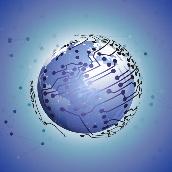 Conexiones de red Globe, ilustración de vectores de fondo de diseño azul — Vector de stock