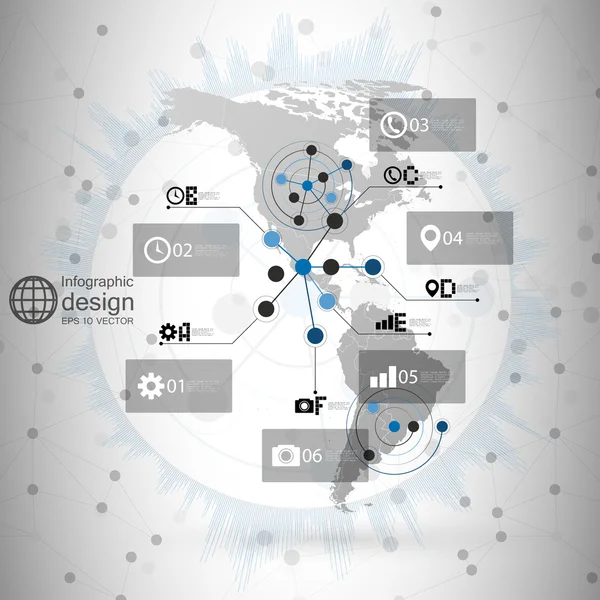 Vector de mapa de América del Norte y del Sur, ilustración de diseño infográfico para la comunicación — Vector de stock