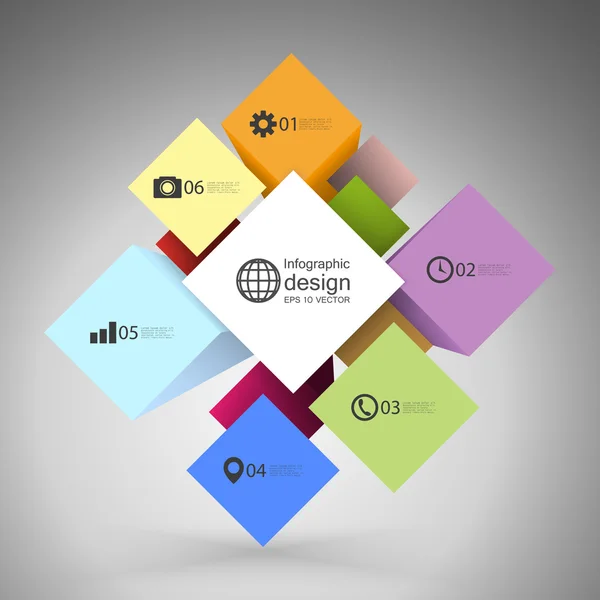 Scatola cubo infografica per concetti di business, vettore modello moderno — Vettoriale Stock