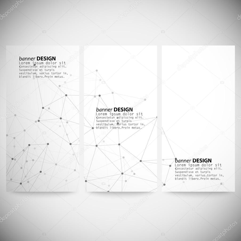 Set of vertical banners. Molecule structure, gray background for communication, vector illustration