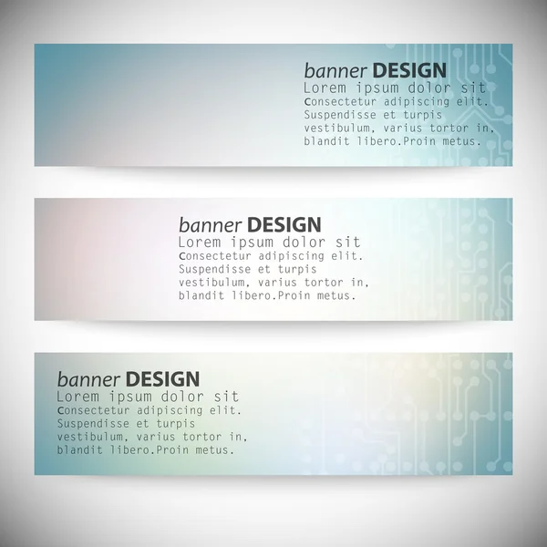 Ensemble de bannières horizontales. Fond de micropuce, circuit électronique, illustration vectorielle EPS10 — Image vectorielle