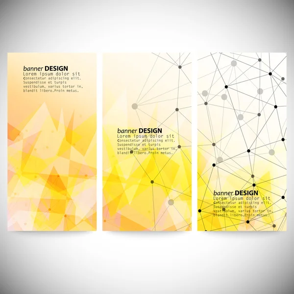 Set of vertical banners. Orange triangle design background, vector illustration — Stock Vector
