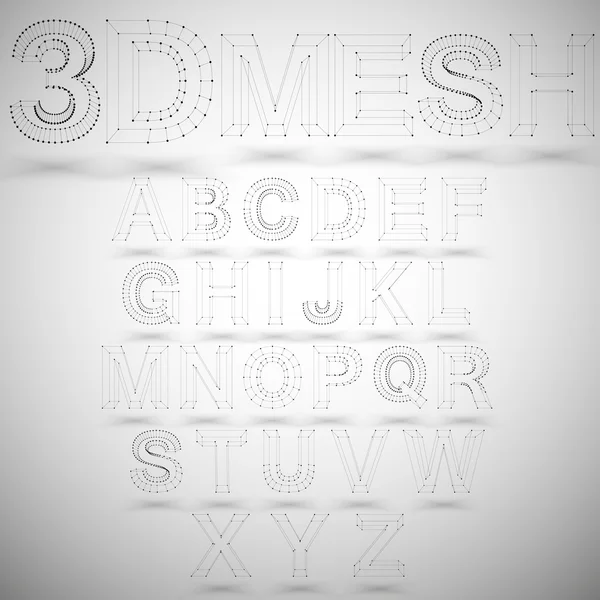 Alfabeto elegante malha tridimensional no fundo branco, vetor claro de cor única — Vetor de Stock