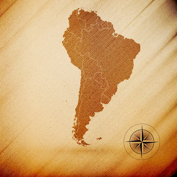 Kaart van Zuid-Amerika, houten ontwerp achtergrond, vectorillustratie — Stockvector