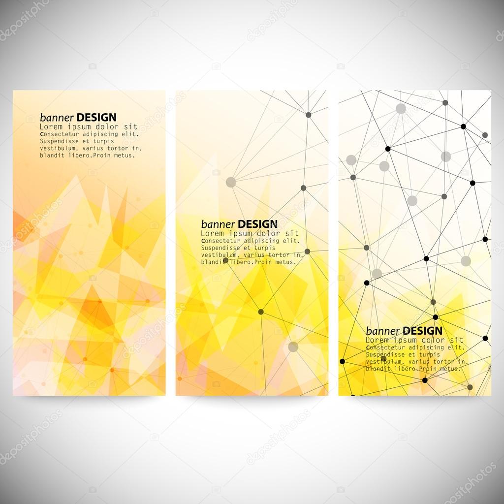 Set of vertical banners. Orange triangle design background, vector illustration