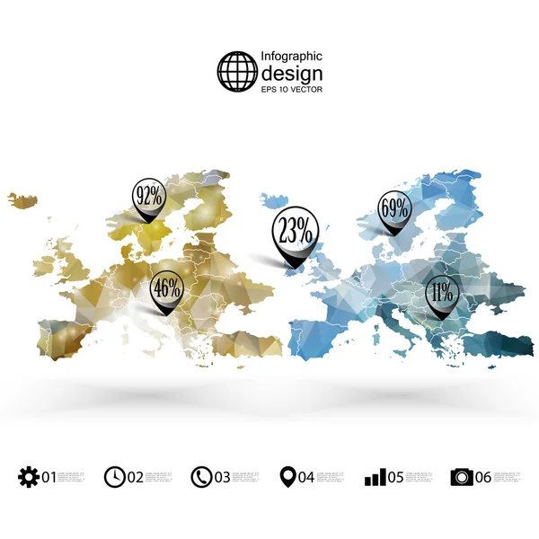 Europa mappa modello, disegno triangolo, illustrazione vettoriale infografica — Vettoriale Stock