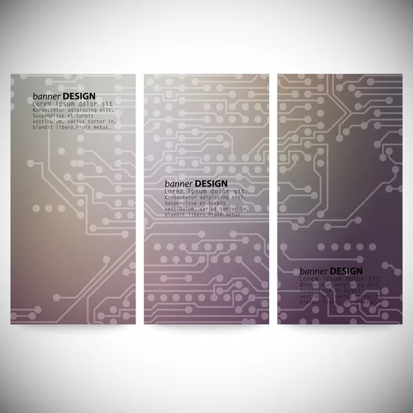 Conjunto de banners verticales. Fondos de microchip, circuito electrónico, ilustración vectorial EPS10 — Archivo Imágenes Vectoriales