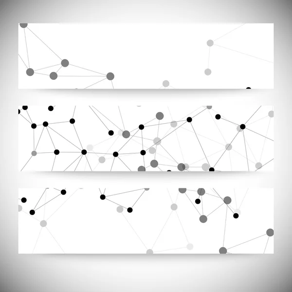 Sada horizontální bannery. molekula struktury, šedé pozadí pro komunikaci, vektorové ilustrace — Stockový vektor