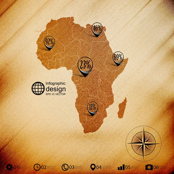 Afrika-Karte, Holzdesign Hintergrund, Infografik Vektorillustration — Stockvektor