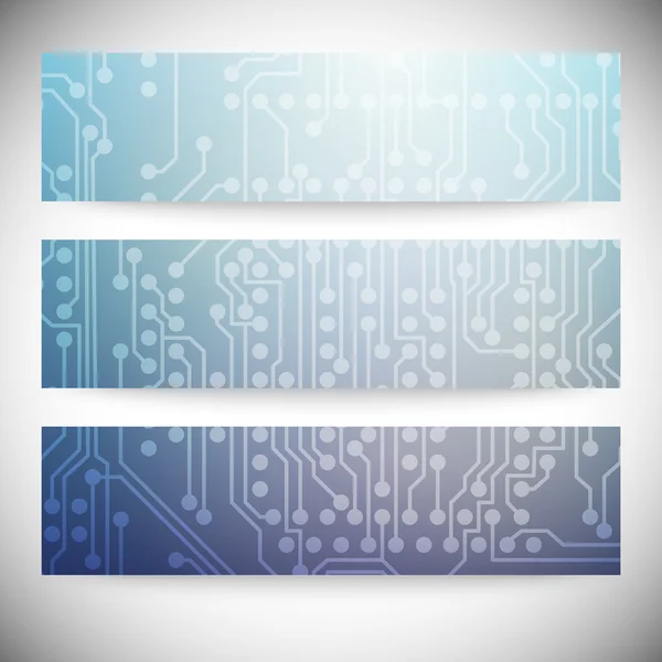 Conjunto de banners horizontales. Fondos de microchip, circuito electrónico, ilustración vectorial EPS10 — Vector de stock