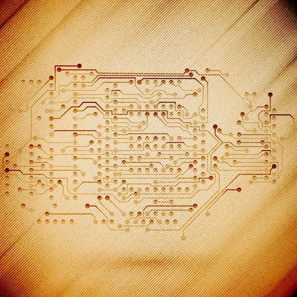 Microchip achtergrond, elektronica circuit, houten ontwerp vectorillustratie — Stockvector