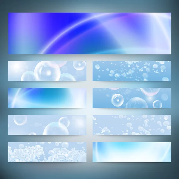 Set van horizontale banners. druppels op de achtergrond blauw water vector — Stockvector