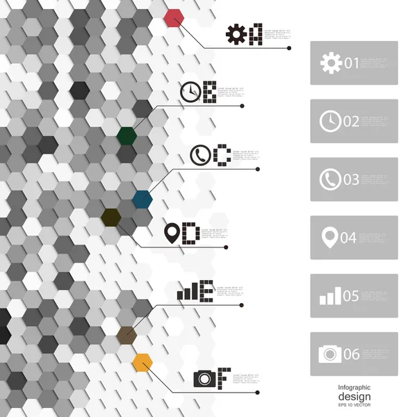 Modelo infográfico para design de negócios, ilustração vetorial de design hexagonal —  Vetores de Stock