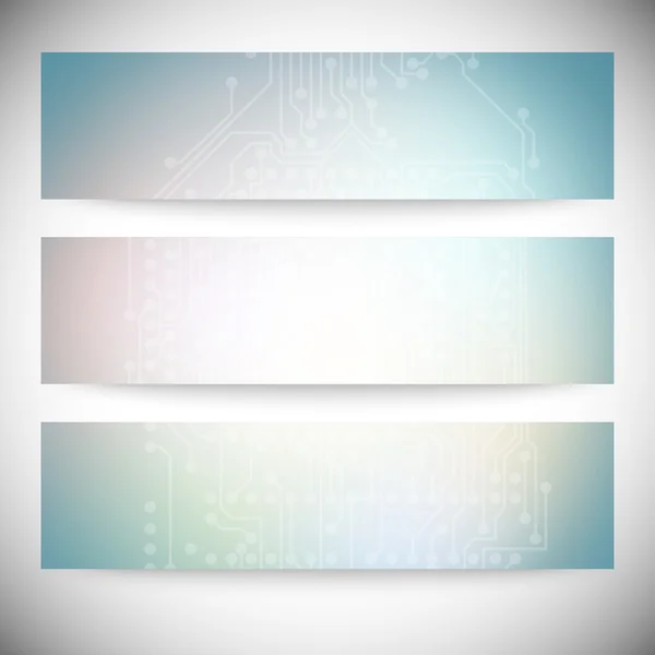 Conjunto de banners horizontales. Fondos de microchip, circuito electrónico, ilustración vectorial EPS10 — Archivo Imágenes Vectoriales