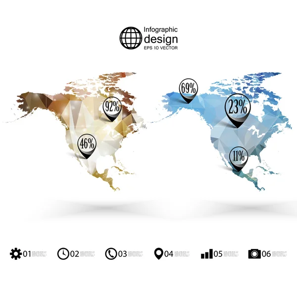 Modelo de mapa da América do Norte, design de triângulo, ilustração vetorial de infográficos —  Vetores de Stock