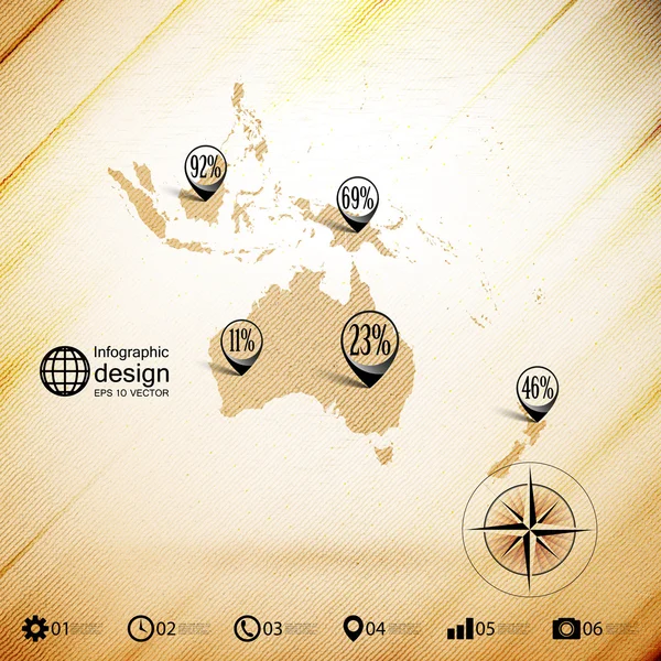 Australia map, wooden design background, infographics vector illustration — Stock Vector