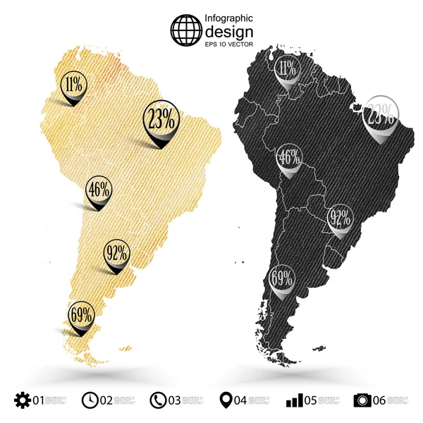 América do Sul mapa, textura de design de madeira, infográficos ilustração vetorial — Vetor de Stock