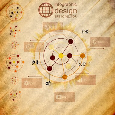 Daireler, Infographic tasarım, ahşap arka plan vektör ile soyut ağ kümesi