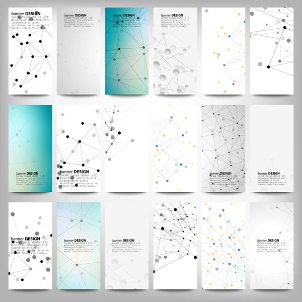 Conjunto de pancartas grandes, fondos científicos, fondos de moléculas y comunicaciones. Plantillas conceptuales de diseño vectorial . — Vector de stock