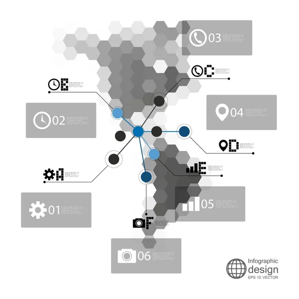 Noord- en Zuid-Amerika kaart, infographic sjabloon voor zakelijke ontwerp, vectorillustratie zeshoekige ontwerp — Stockvector
