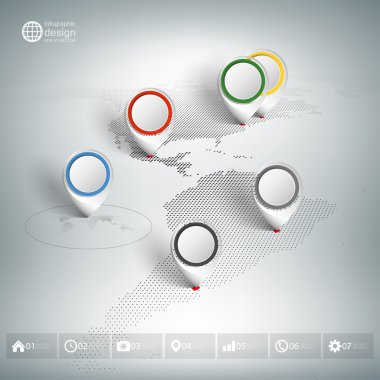 İşaretçi izleri ile dünya haritası. Infographic iş tasarım ve Web sitesi şablonu