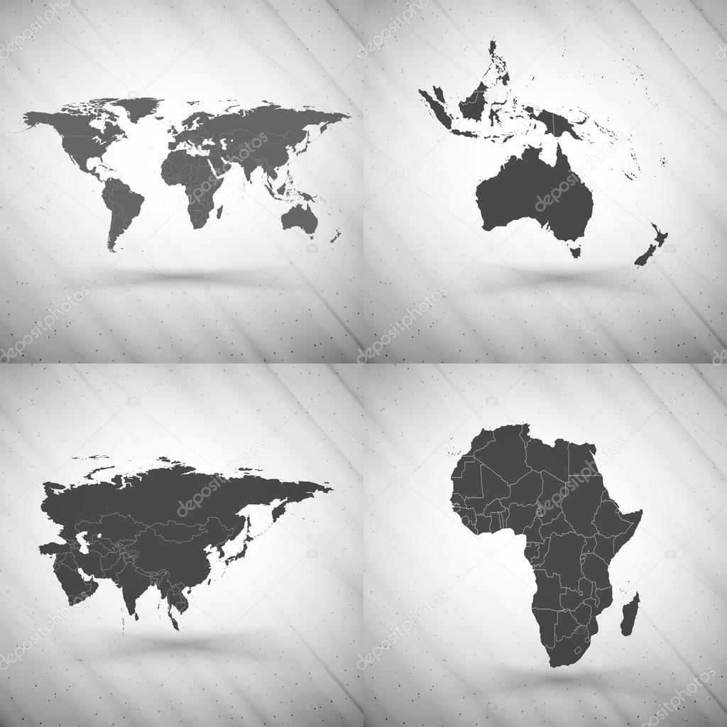 World maps set on gray background, grunge texture vector illustration