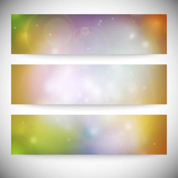 Set di banner orizzontali. Astratto multicolore sfocato luci sfondo vettoriale illustrazione — Vettoriale Stock