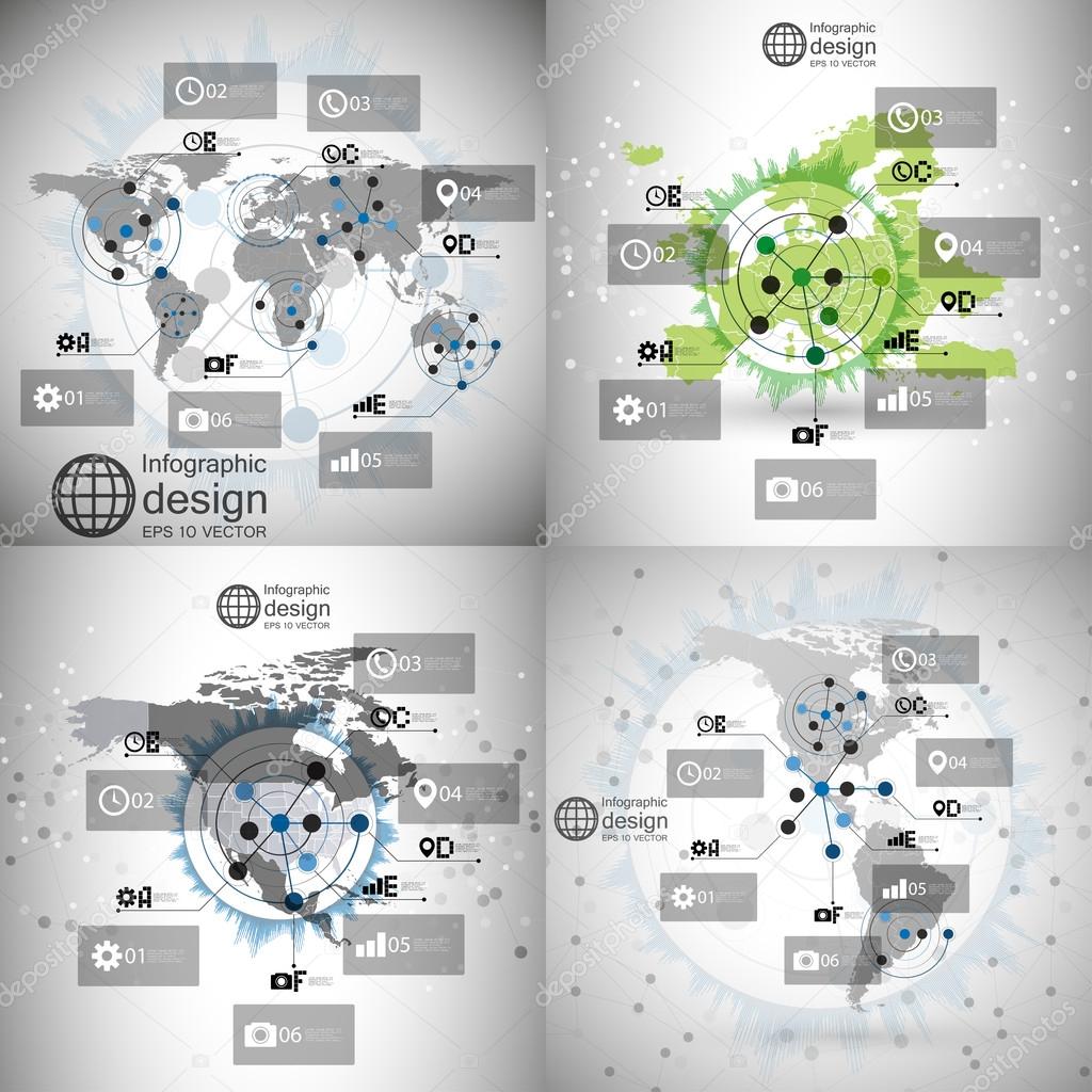 World maps set, infographic templates for business design, science design vector illustration