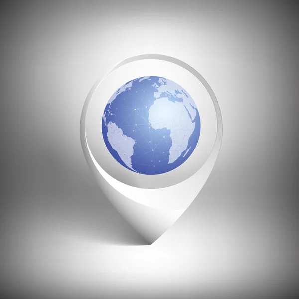 Ponteiro de mapa com globo de mundo. vetor modelo ícone branco — Vetor de Stock