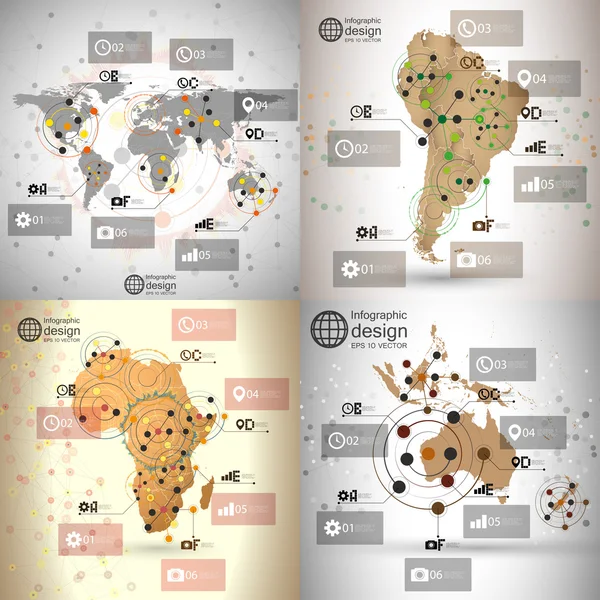 Set mappe del mondo, modelli infografici per il business design, illustrazione vettoriale del design scientifico — Vettoriale Stock