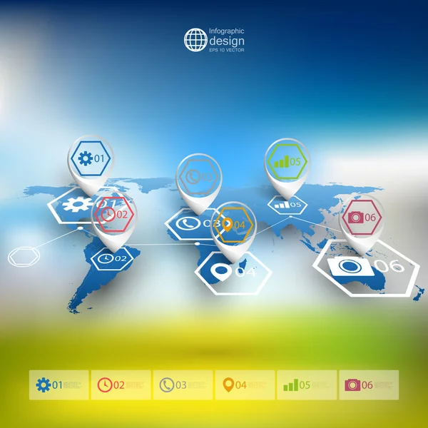 Perspektif, bulanık Infographic vektör şablonunda iş tasarımı için Dünya Haritası