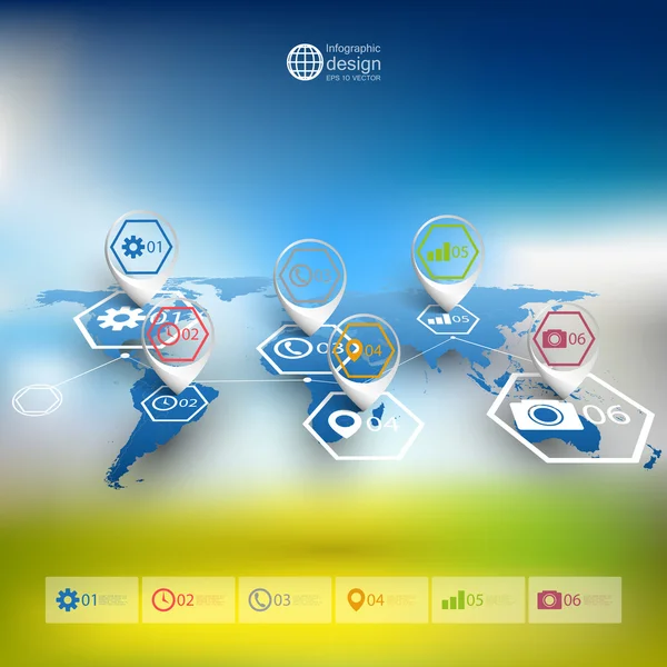 Mapa del mundo en perspectiva, plantilla vectorial infográfica borrosa para el diseño empresarial — Vector de stock