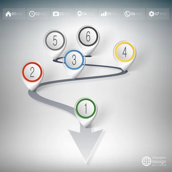 Cronologia con segni di puntamento. Infografica per business design e modello di sito web — Vettoriale Stock