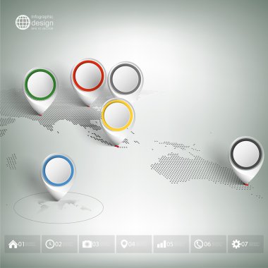 İşaretçi izleri ile dünya haritası. Infographic iş tasarım ve Web sitesi şablonu