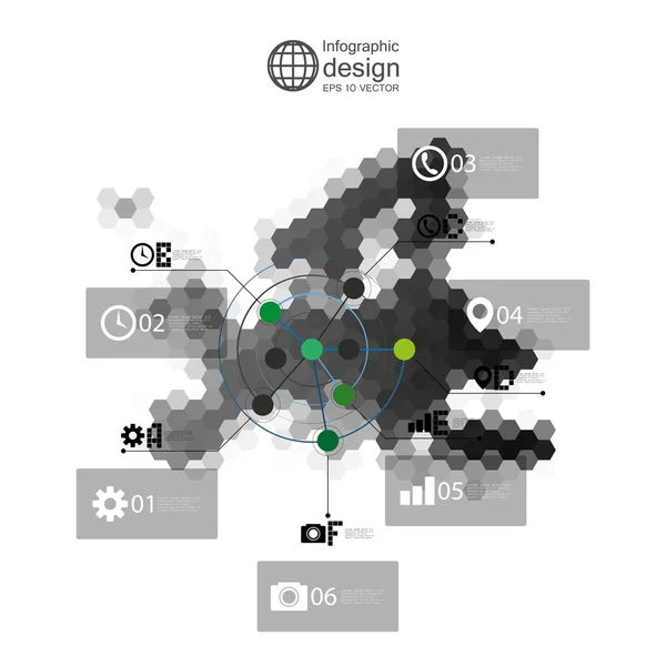 Χάρτη της Ευρώπης, infographic πρότυπο για το επιχειρηματικό σχεδιασμό, εικονογράφηση φορέας εξαγωνικό σχεδιασμός — Διανυσματικό Αρχείο